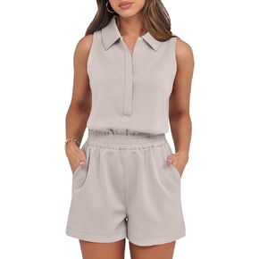 ANRABESS Romper for Womens 2025 Summer Dressy Casual Sleeveless V Neck One Piece Short Jumpsuit Lounge Travel Outfits Clothes