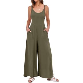 ANRABESS Women's Casual Sleeveless Jumpsuits Spaghetti Strap Wide Leg Long Rompers with Pockets 2025 Summer Trendy Outfits