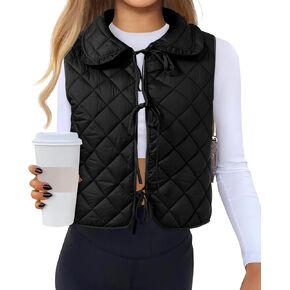 Tankaneo Womens Quilted Puffer Vest Tie Front Lightweight Sleeveless Outerwear Padded Gilet Jacket