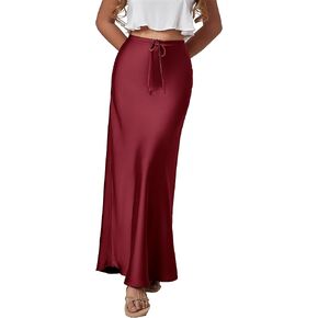 Womens Satin Maxi Skirt High Waisted Elegant Silk Cocktail Wedding A Line Long Skirts