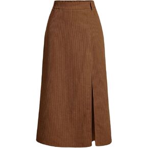 Milumia Women's Corduroy Skirt High Waisted Split Thigh Straight Long Skirts