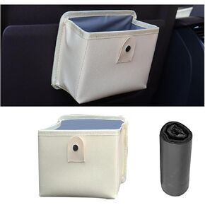 Mandark Car Trash Can, Leather Vehicle Garbage Organizer Bin, Multifunctional Foldable Hanging Storage Dustbin Container, Auto Interior Accessories Universal for SUV, Truck, RV（Black）
