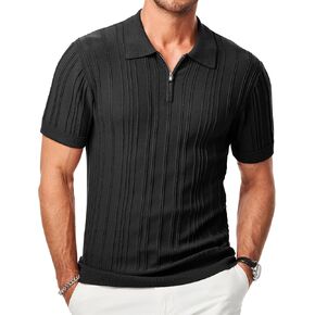 JMIERR Mens Casual Polo Shirt Short Sleeve Classic Fit Knit T Shirt Golf Shirts with Zipper
