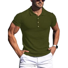 LOGEEYAR Mens Muscle Polo Shirts Short Sleeve Slim Fit Shirts Casual Ribbed Stylish Tees