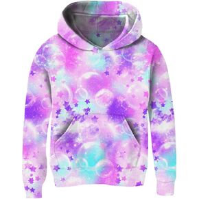 uideazone Young Girls Hoodies 9T Kids Galaxy Stars Pullover Sweatshirt Cool Space Purple Hooded Sweatshirt with Pockets 9-12 Years
