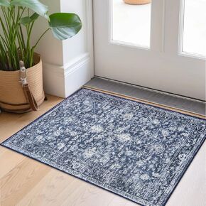 KILOCOCO Moroccan Small Area Rug 2x3 Entryway Rugs Printed Vintage Floral Rug Washable Rug Non-Slip Kitchen Rug Indoor Door Mat, Accent Throw Small Rug for Laundry Room Bedroom Entrance, Blue