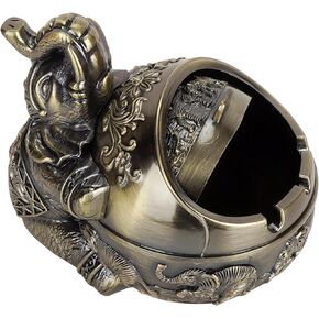 Elephant Ashtray with Lid for Outside Patio, Windproof Vintage Ash Tray for Indoor Outdoor Use, Decorative Elephant Hugging Globe Ashtray, Gift for Smokers, Bronze Finish