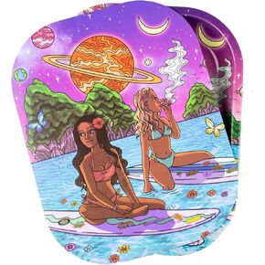 Metal Tray with PVC Soft Magnetic Lid, Coll Girl Small Decorative Tray Lid Cover,Ideal Storage for Home or on The Go,7" x 5.5" (Pink) in Saudi Arabia