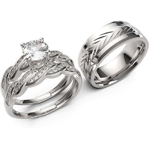 Together With Jewelry Box 3pc Couples Wedding Ring Sets His And Hers Women Sterling Silve Round Moissanite and men Wedding Bands