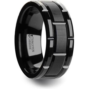 Roy Rose Jewelry Mens Tungsten Brush Finished Center Alternating Grooves Wedding Ring - Beveled Comfort Fit - 8mm 10mm Wide - Style Name: Windsor