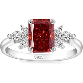 Birthstone Rings for Women 1.5ct Simulated Diamond Radiant Cut Cubic Zirconia Ring Sterling Silver Gemstone Birthstone Ring for Christmas Mothers Valentines Day Size 5-10