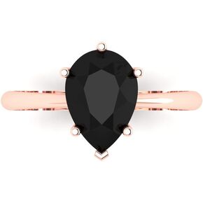 2.50 ct Pear Cut Solitaire Genuine Natural Black Onyx Engagement Wedding Bridal Promise Anniversary Ring 14k Rose Gold