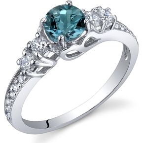PEORA London Blue Topaz Ring 925 Sterling Silver, 0.50 Carat Round Shape, December Birthstone Enchanting Solstice Solitaire, Sizes 5 to 9