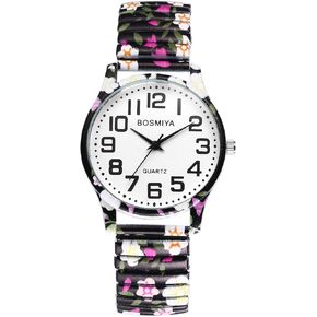 Avaner Elastic Strap Wristwatch, Big Number Analog Quartz Bracelet Watch, Printed Band Bangle Watch for Women