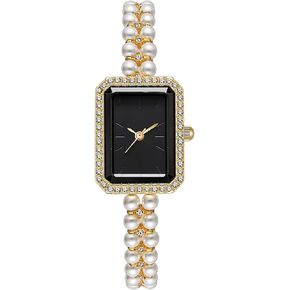 BESTKANG Elegant Pearl Watches for Women Small Square Dial Analog Quartz Watch Pearl Strap Diamonds Bracelet Dress Women's Watch