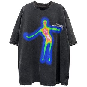 Men's Graphic Oversize Shirt Unisex Streetwear Casual Tunic Tops Loose Harajuku Aesthetic Tee Shirt