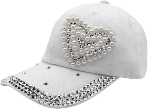 Women Girls Glitter Heartshaped Rhinestone Brim Baseball Cap Bling Hats Shiny Ponycap Trucker Hat Outdoors Sun Cap in Saudi Arabia