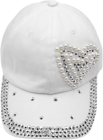 Women Girls Glitter Heartshaped Rhinestone Brim Baseball Cap Bling Hats Shiny Ponycap Trucker Hat Outdoors Sun Cap in Saudi Arabia