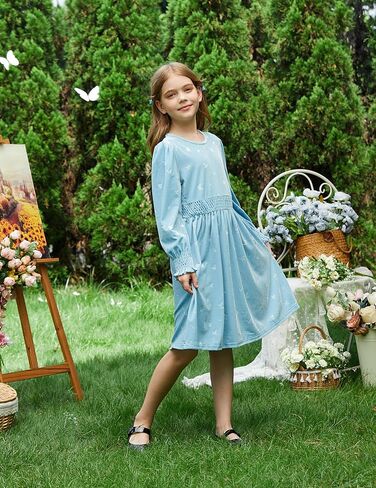 PATPAT Girl's Long Sleeve Dress Velvet Fall Midi Round Neck Party Dresses for Kids 4-13Y in Saudi Arabia