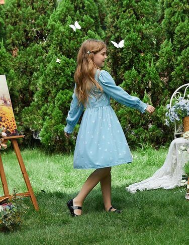PATPAT Girl's Long Sleeve Dress Velvet Fall Midi Round Neck Party Dresses for Kids 4-13Y in Saudi Arabia