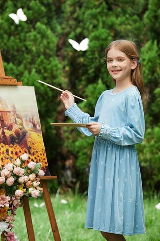 PATPAT Girl's Long Sleeve Dress Velvet Fall Midi Round Neck Party Dresses for Kids 4-13Y in Saudi Arabia