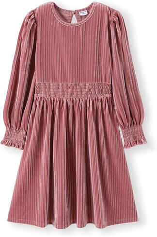 PATPAT Girl's Long Sleeve Dress Velvet Fall Midi Round Neck Party Dresses for Kids 4-13Y in Saudi Arabia