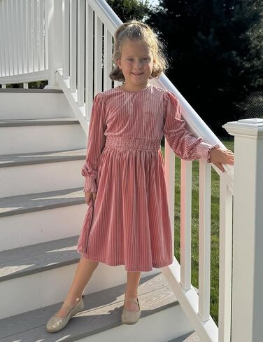 PATPAT Girl's Long Sleeve Dress Velvet Fall Midi Round Neck Party Dresses for Kids 4-13Y in Saudi Arabia