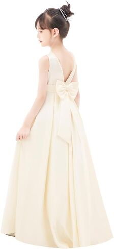 ekidsbridal V-Back Satin A-Line Flower Girl Dress for Pretty Princess Beauty Pageants 327 in Saudi Arabia
