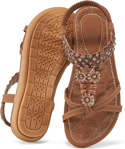 Alicegana Sandals for Women 2026 Dressy - Comfort Bohemian Summer Flats Ankle Elastic Strap Casual Walking Beach Shoes in Saudi Arabia