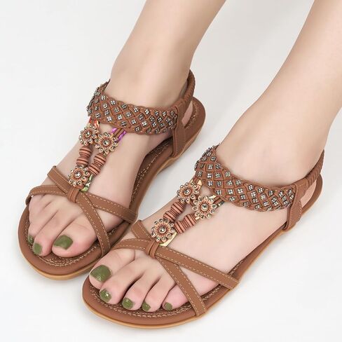 Alicegana Sandals for Women 2026 Dressy - Comfort Bohemian Summer Flats Ankle Elastic Strap Casual Walking Beach Shoes in Saudi Arabia