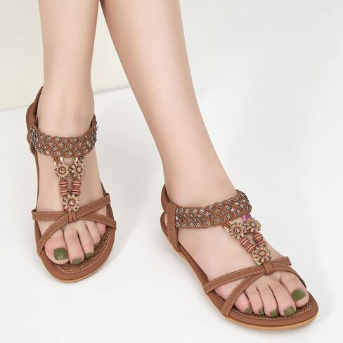 Alicegana Sandals for Women 2026 Dressy - Comfort Bohemian Summer Flats Ankle Elastic Strap Casual Walking Beach Shoes in Saudi Arabia