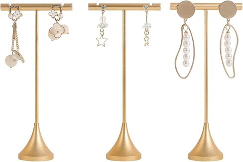 GemeShou 3pcs Gold Earring T bar Stand with stable base, Metal earring display holder for show, Small jewelry studs hanger shelf for Online store Photo Shoot【Gold-Cone Base 3pcs Height 5.1"】 in Kuwait