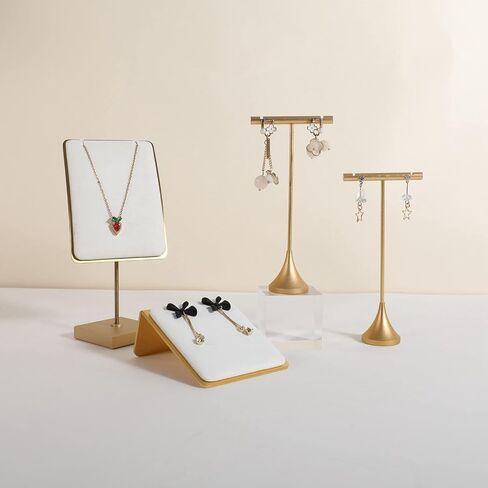 GemeShou 3pcs Gold Earring T bar Stand with stable base, Metal earring display holder for show, Small jewelry studs hanger shelf for Online store Photo Shoot【Gold-Cone Base 3pcs Height 5.1"】 in Kuwait