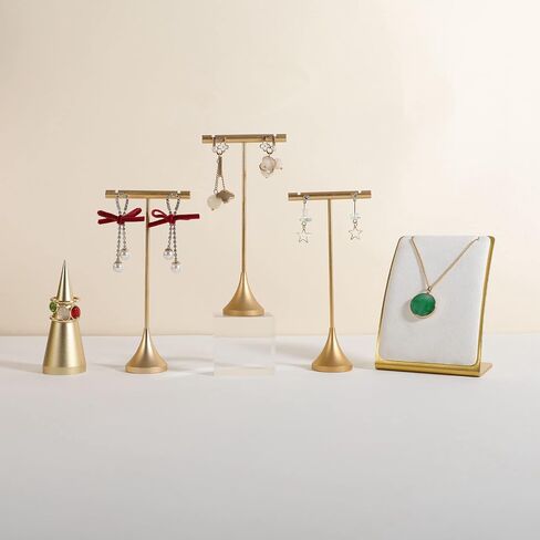 GemeShou 3pcs Gold Earring T bar Stand with stable base, Metal earring display holder for show, Small jewelry studs hanger shelf for Online store Photo Shoot【Gold-Cone Base 3pcs Height 5.1"】 in Kuwait