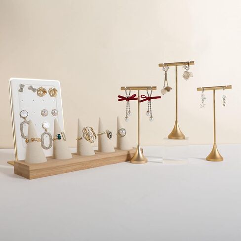 GemeShou 3pcs Gold Earring T bar Stand with stable base, Metal earring display holder for show, Small jewelry studs hanger shelf for Online store Photo Shoot【Gold-Cone Base 3pcs Height 5.1"】 in Kuwait