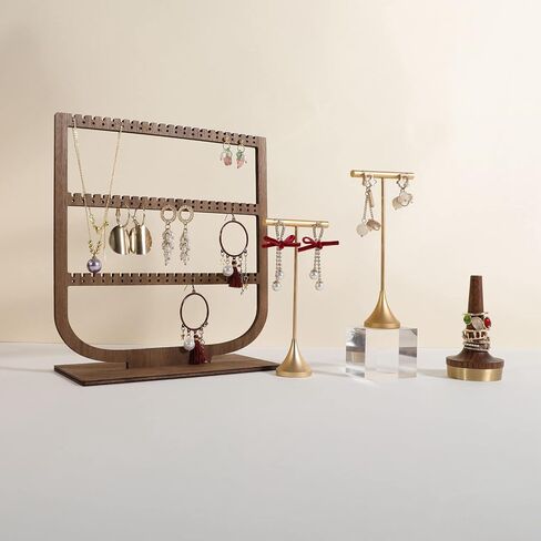 GemeShou 3pcs Gold Earring T bar Stand with stable base, Metal earring display holder for show, Small jewelry studs hanger shelf for Online store Photo Shoot【Gold-Cone Base 3pcs Height 5.1"】 in Kuwait