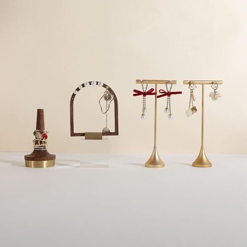 GemeShou 3pcs Gold Earring T bar Stand with stable base, Metal earring display holder for show, Small jewelry studs hanger shelf for Online store Photo Shoot【Gold-Cone Base 3pcs Height 5.1"】 in Kuwait