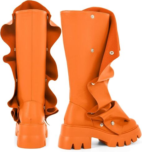 sexytag Women's Platform Slouchy Fold Over Boots Mid Calf Block Heel Round Toe Western Pull on Fashion Boot in Saudi Arabia