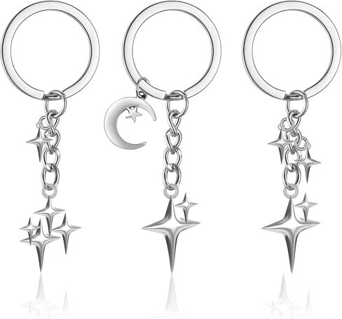 3Pcs Vintage Star Keychain Y2k Silver Star Moon Keyring for Handbag Backpack Charms Aesthetic Purse Car Accessories in Kuwait