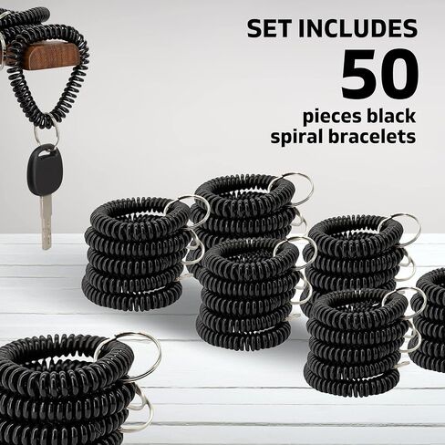 25PCS Keychain Wristlet Wrist Keychain Wristband Elastic Stretchable Spiral Bracelet Key Hook Key Holder for Gym Pool Spring Spiral Coil Keychain Black in Kuwait