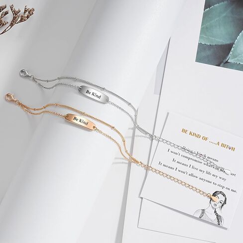 ZOEXUE 925 Sterling Silver Be Kind of A Bith Bracelet - 14k Gold/Silver Filled Layered Beaded Hidden Message Bracelets Be Kind Of A Bich Motivational Inspirational Gifts for Women Friend Sister in Saudi Arabia