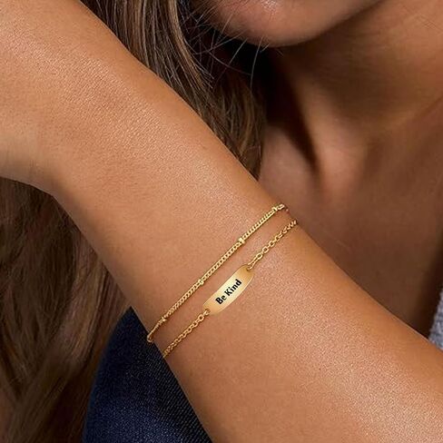 ZOEXUE 925 Sterling Silver Be Kind of A Bith Bracelet - 14k Gold/Silver Filled Layered Beaded Hidden Message Bracelets Be Kind Of A Bich Motivational Inspirational Gifts for Women Friend Sister in Saudi Arabia