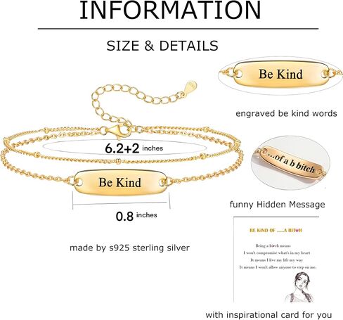 ZOEXUE 925 Sterling Silver Be Kind of A Bith Bracelet - 14k Gold/Silver Filled Layered Beaded Hidden Message Bracelets Be Kind Of A Bich Motivational Inspirational Gifts for Women Friend Sister in Saudi Arabia