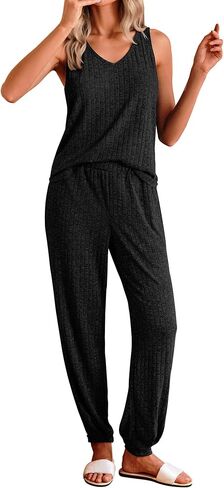 Ekouaer Women's Pajamas Sleeveless Summer Lounge Set Ribbed Knit Pj Loungewear Soft Tank Sleepwear Nightwear S-XXL in Saudi Arabia