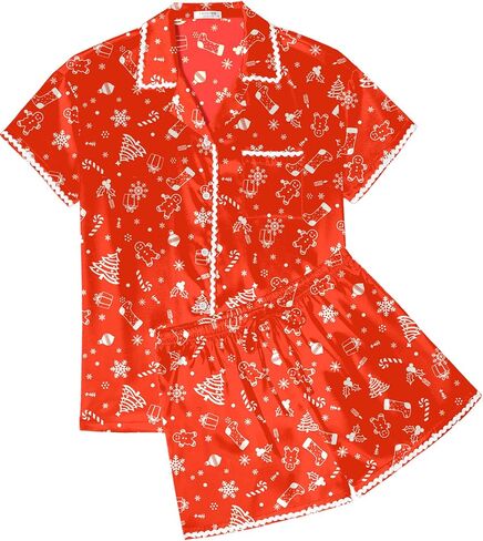 Ekouaer Women's Pajamas Set Silk Shirt and Shorts Button Down Pj Sets Two Piece Satin Lounge Sets with Pockets in Saudi Arabia