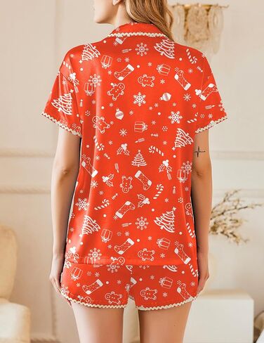 Ekouaer Women's Pajamas Set Silk Shirt and Shorts Button Down Pj Sets Two Piece Satin Lounge Sets with Pockets in Saudi Arabia