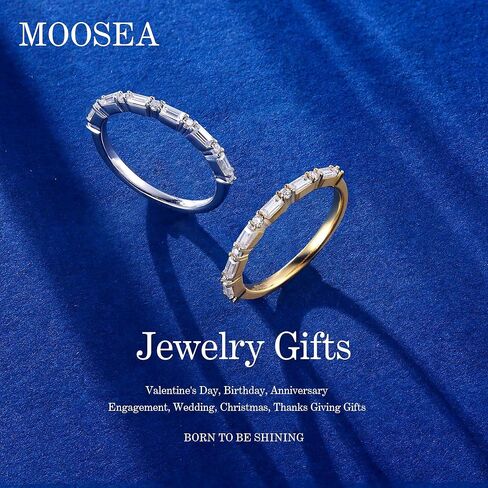 MOOSEA 1.7MM Baguette and Round Moissanite Wedding Band for Women, D Color VVS1 Clarity Lab Created Rings 14K White Yellow Rose Gold Vermeil Bar Setting Moissanite Half Eternity Ring for Her in Saudi Arabia