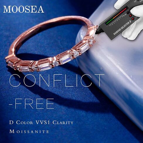 MOOSEA 1.7 مم خاتم زفاف باجيت ومويسانتي مستدير للنساء، D اللون VVS1 Clarity Lab تم إنشاء حلقات 14 قيراط أبيض أصفر وردي ذهبي فيرميل بار إعداد مويسانيتي نصف خاتم أبدية لها in Kuwait