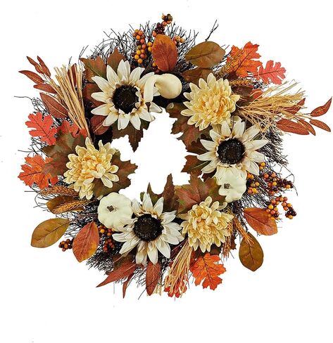 Wreaths for Front Door, Sunflower Door Hanger Basket Wreath Summer Spring Wreaths for Home Decoration Wedding Decor in Saudi Arabia