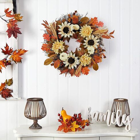 Wreaths for Front Door, Sunflower Door Hanger Basket Wreath Summer Spring Wreaths for Home Decoration Wedding Decor in Saudi Arabia
